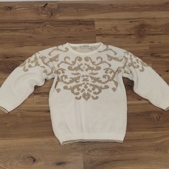 ELLEND. Sweaters - Elle Cream and Gold Patterned Sweater